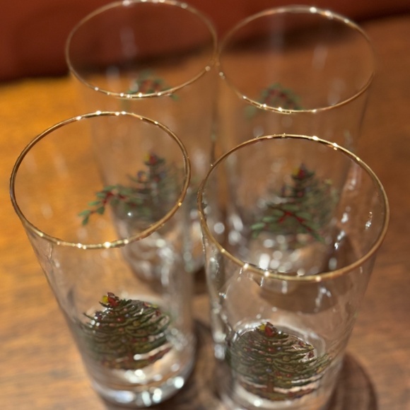 Set of 4 Spode Christmas Tree🎄Highball Water Glasses Gold Rimmed 6" Tumbler - Picture 6 of 7